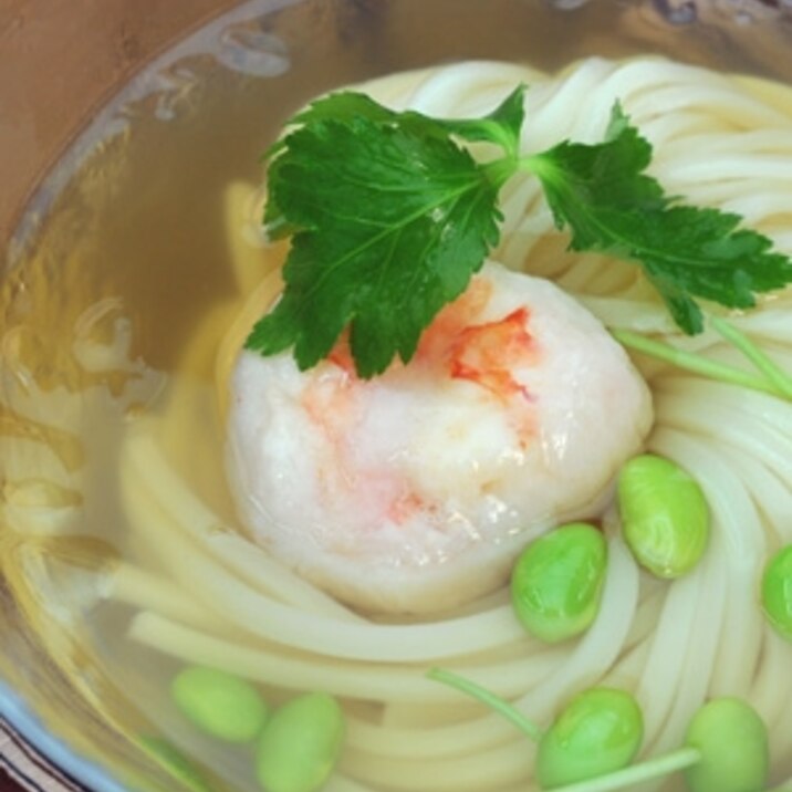 さっぱり系！海老しんじょと枝豆冷やかけうどん